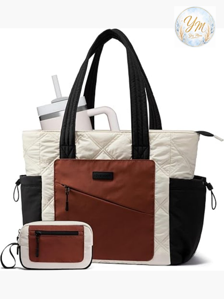 Lightweight Puffer Tote Bag For Work Travel Nurse, Quilted With Compartments,